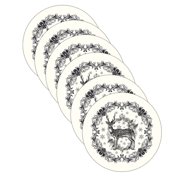 Kit Sousplat Natal Rena Preta - 6 Peças - Sem Base