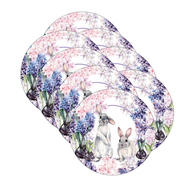 Kit Sousplat Páscoa Irmãos Coelho - 8 Peças - Com Base