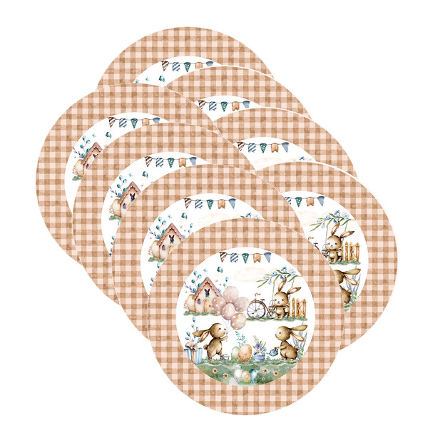 Kit Sousplat Páscoa Marrom Xadrez - 8 Peças - Sem Base