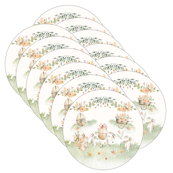 Kit Sousplat Páscoa Menta - 12 Peças - Com Base