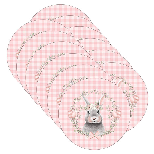 Kit Sousplat Páscoa Rosa Xadrez - 12 Peças - Com Base