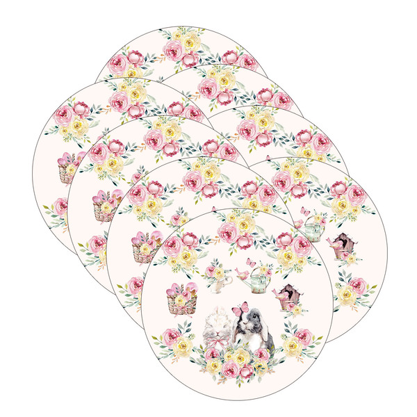 Kit Sousplat Páscoa Rosas - 8 Peças - Sem Base