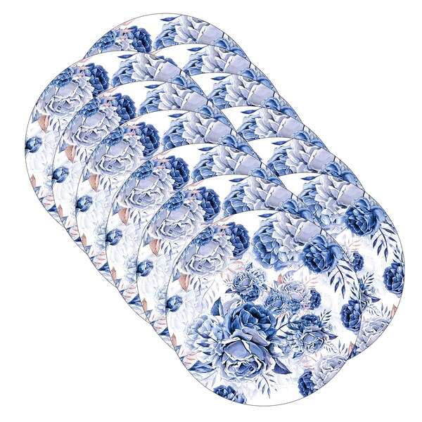 Kit Sousplat Rosas Azul - 12 Peças - Com Base