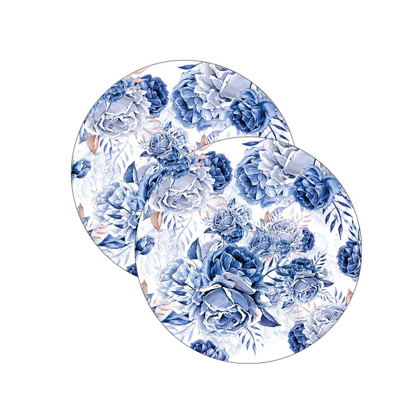 Kit Sousplat Rosas Azul - 2 Peças - Com Base