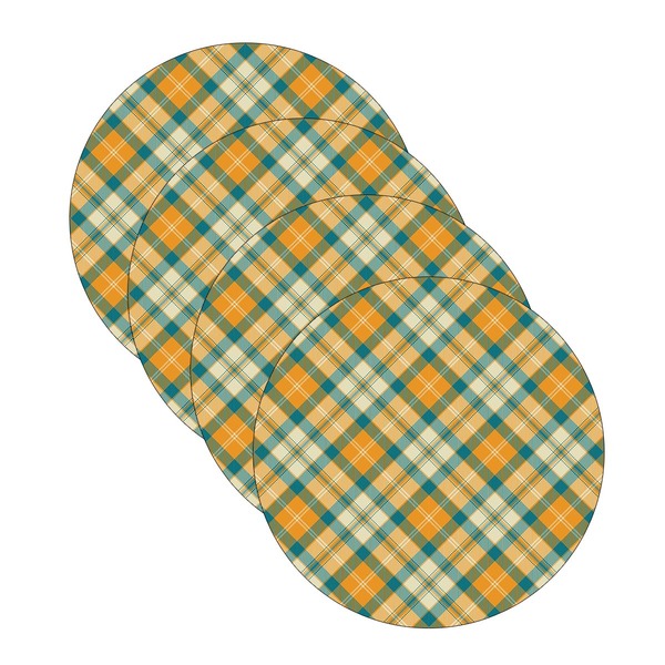 Kit Sousplat Xadrez Laranja E Azul - 4 Peças - Com Base