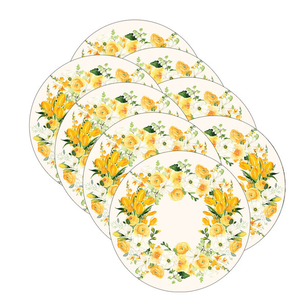 Kit Sousplat Yellow Flower - 8 Peças - Sem Base