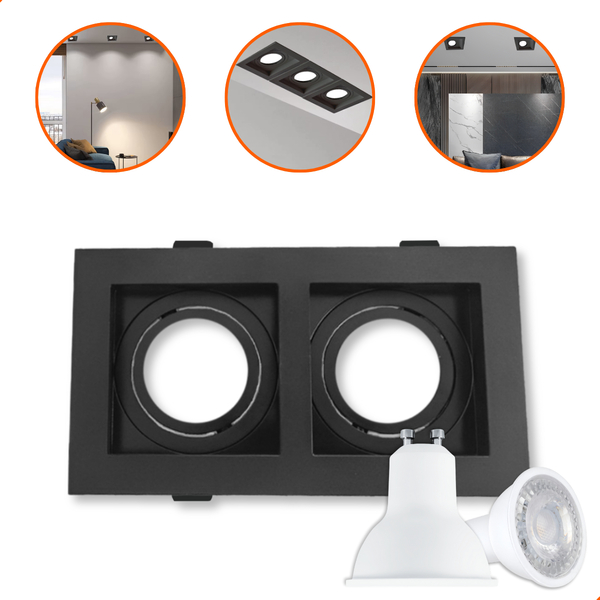 Kit Spot Duplo Embutir Recuado Quadrado + 2 Lâmpada 5w Gu10 P