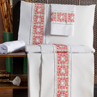 Kit Suite Casal Padrão Grécia Bordado Jogo De Cama Banho Bran