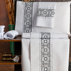 Kit Suite Casal Padrão Grécia Bordado Jogo De Cama Banho Bran