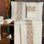 Kit Suite Casal Padrão Grécia Bordado Jogo De Cama Banho Palh