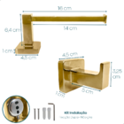 Kit Suporte Banheiro Porta Papel Higiênico Gancho Dourado