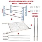 Kit Suporte Churrasqueira + Grelha Inox 70x50cm + 4 Espetos