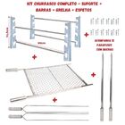 Kit Suporte Churrasqueira + Grelha Inox 70x60cm + 4 Espetos