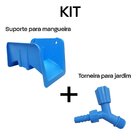 Kit Suporte Para Mangueira + Torneira De Jardim Azul Claro