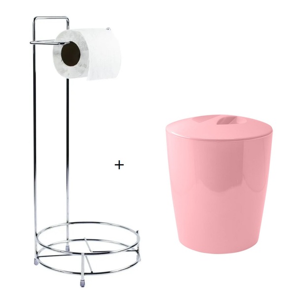 Kit Suporte Para Papel Higiênico Com Lixeira Banheiro Lavabo