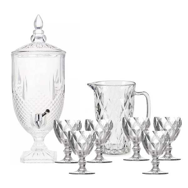 Kit Suqueira 5l Vidro Luxo Jarra E Taças Vidro Diamante 8pç