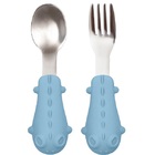 Kit Talheres Infantil Inox Cabo Em Silicone - Azul