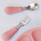 Kit Talheres Infantil Inox Cabo Em Silicone - Rosa