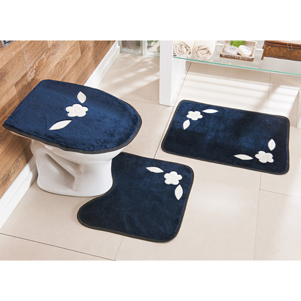 Kit Tapete Banheiro Azul Marinho 3 Peças Antiderrapante