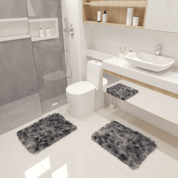 Kit Tapete Banheiro Felpudo Peludo Mesclado Cinza 40 X 60 Cm