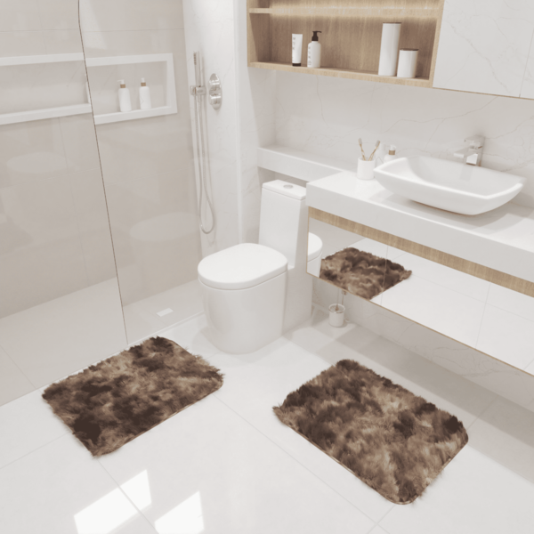 Kit Tapete Banheiro Felpudo Peludo Mesclado Marrom 40 X 60cm