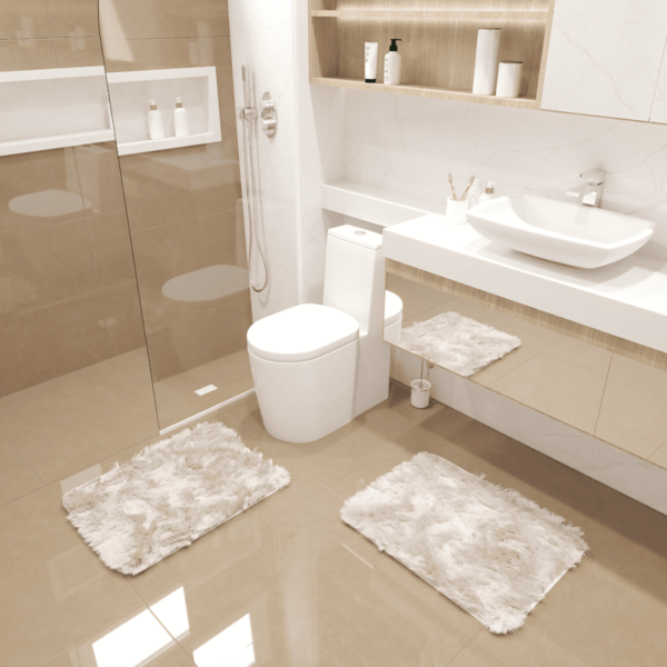 Kit Tapete Banheiro Felpudo Peludo Pérola Nude 40 X 60 Cm