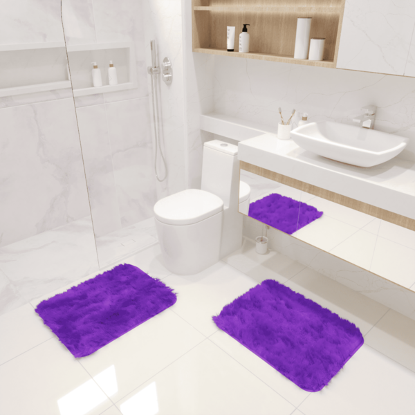 Kit Tapete Banheiro Felpudo Peludo Roxo 40 X 60 Cm