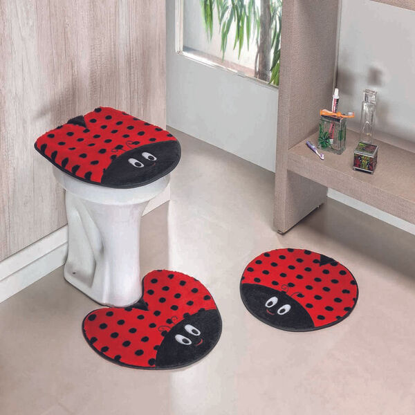 Kit Tapete Banheiro Premium Joaninha Vermelho Guga Tapetes 3