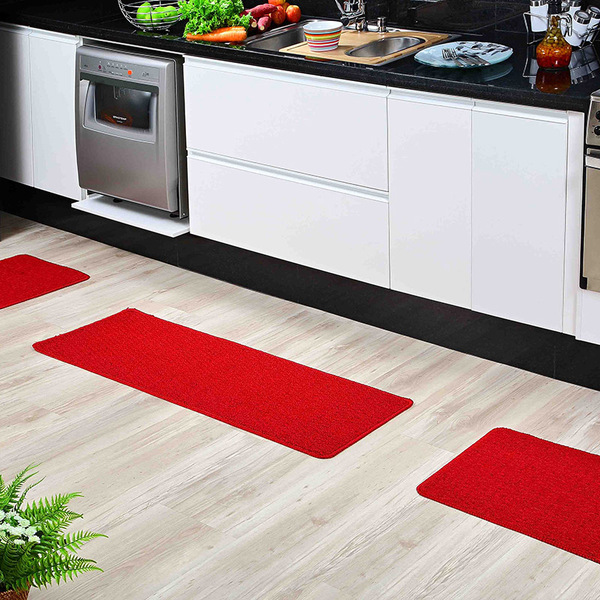Kit Tapete Cozinha 3 Peças Vermelho Relevo