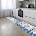 Kit Tapete De Cozinha 2 Peças Floral Com Listras Único
