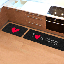 Kit Tapete De Cozinha 2 Peças I Love Cooking Preto Único