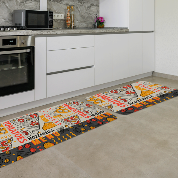 Kit Tapete De Cozinha 2 Peças Pizza Colors Único
