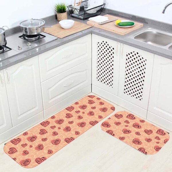 Kit Tapete de Cozinha Corações com Flores Abstrato Único