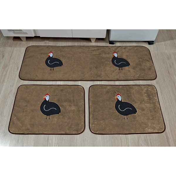 Kit Tapete De Cozinha De Pelúcia Galinha Angola Castor 3 Peça