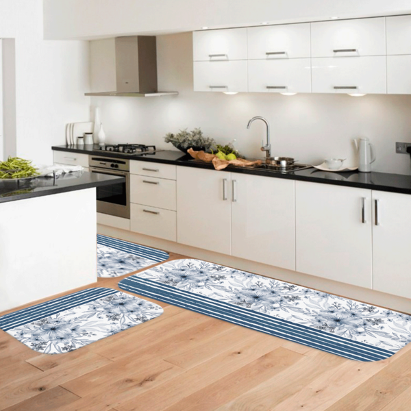 Kit Tapete De Cozinha Floral Com Listras  Único