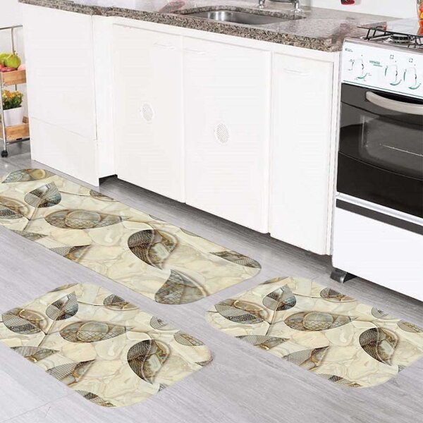 Kit Tapete de Cozinha Folhas Marble Único