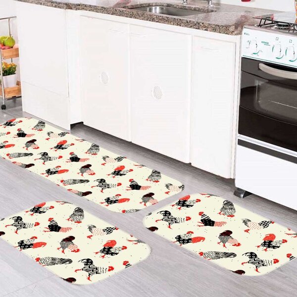 Kit Tapete de Cozinha Galinhas Geometricas Único