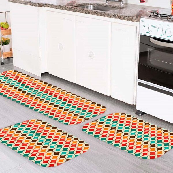 Kit Tapete De Cozinha Geométricos Coloridos Único