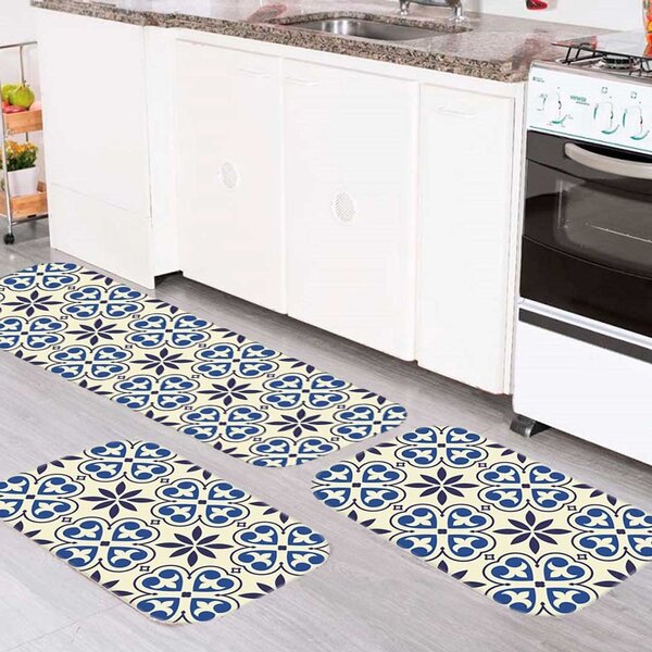 Kit Tapete de Cozinha Ladrilho Flower Único