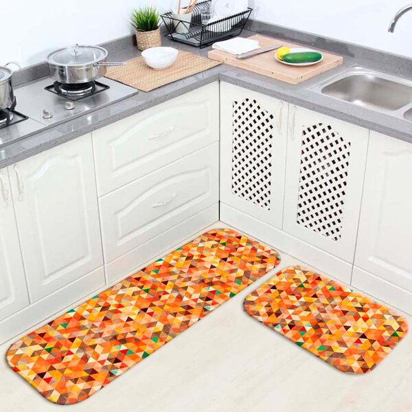 Kit Tapete De Cozinha Triângulos Cores Fortes Único