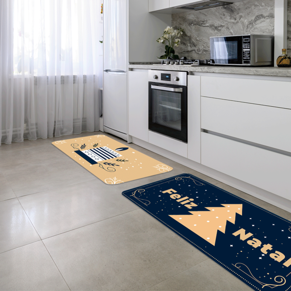 Kit Tapete De Natal Para Cozinha 2 Peças Símbolos Natalinos Ú