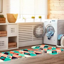 Kit Tapete Lavanderia Flamingos Triângulos Colors Único