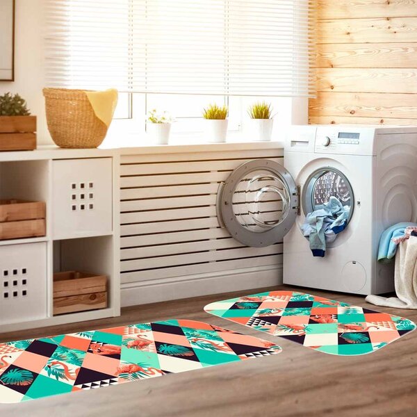 Kit Tapete Lavanderia Flamingos Triângulos Colors Único