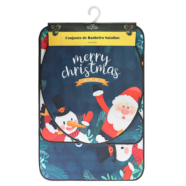 Kit Tapetes Emborrachado Banheiro Natalino Papai Noel Luxo 3