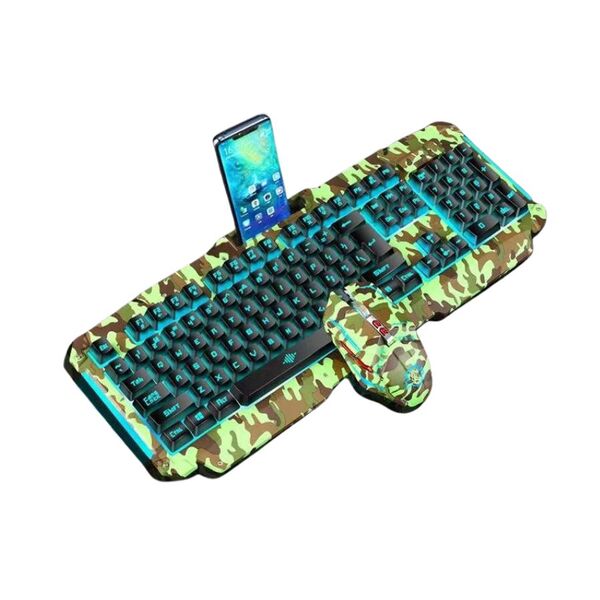 Kit Teclado E Mouse Com Fio E Led Camuflado Verde Xtrad Hk-84
