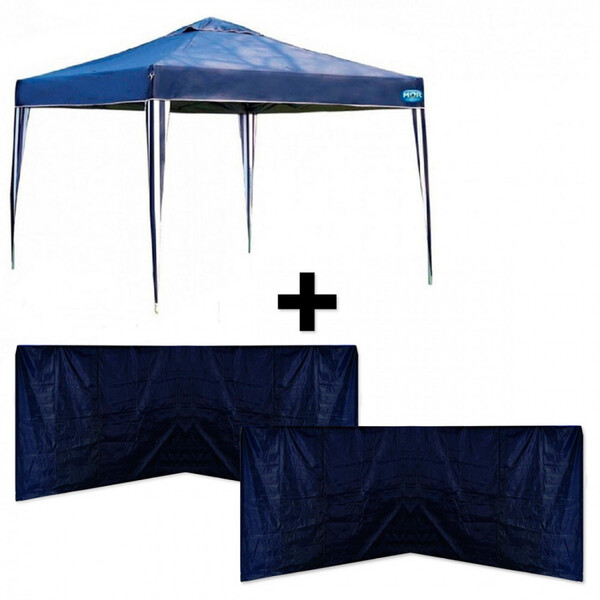 Kit Tenda Gazebo Base E Topo 3x3 M + 4 Paredes Azul Sem Janela