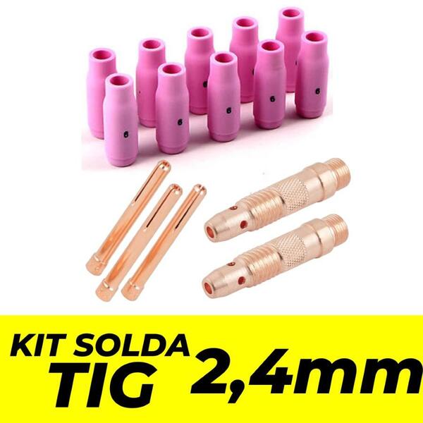 Kit Tig 2,4mm - 10 Bocais Tig N° 8  / 3 Porta Pinça (difusor)