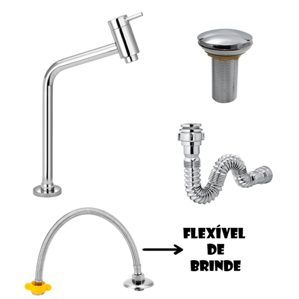 Kit Torneira + Flexível De Brinde + Válvula Click + Sifão