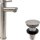 Kit Torneira Banheiro Alta E Ralo De Pia 7/8 Inox Escovado Va