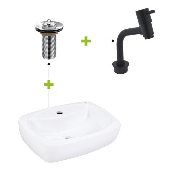 Kit Torneira Preta Eiffel Sensea, Cuba de Apoio Thema Incepa e Válvula Para Pia de Banheiro vvl216 Esteves